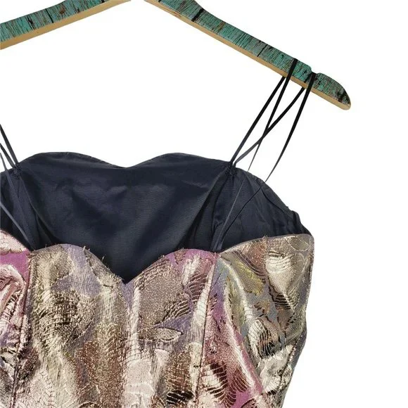 Vtg 1980's Jessica McClintock Gunne Sax Floral Foil Strappy Party Dress Sz 7/8 - Picture 5 of 12